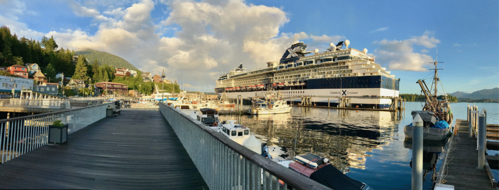celebrity solstice cruise ship docked in downtown ketchikan - ketchikan fishing company