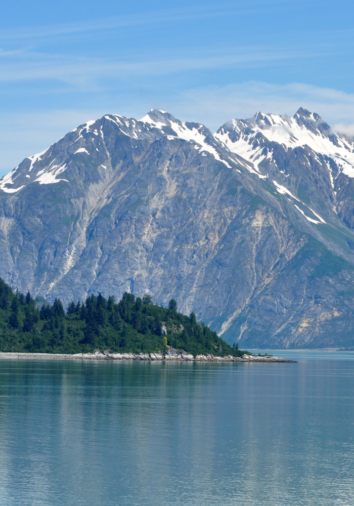 An image of the Tongass national forest and inside passage of Ketchikan Alaska on a sunny day
